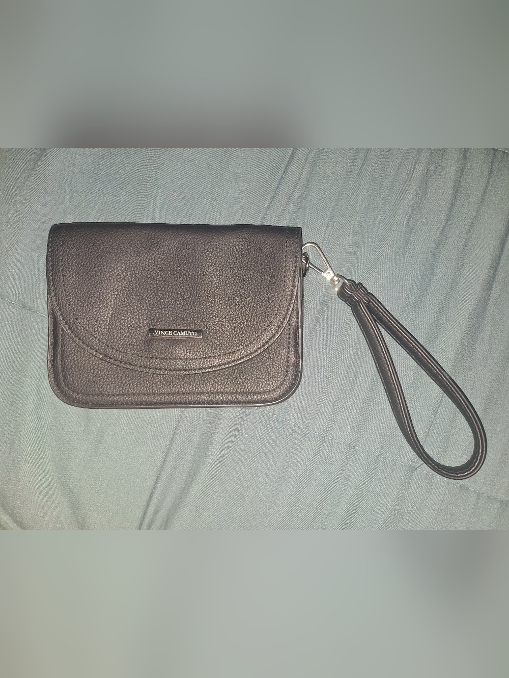 Vince Camuto Black Pebble Leather Wristlet with Tassel Strap